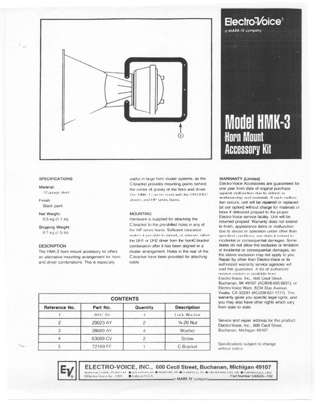 Electro-voice HMK-3 DATASHEET