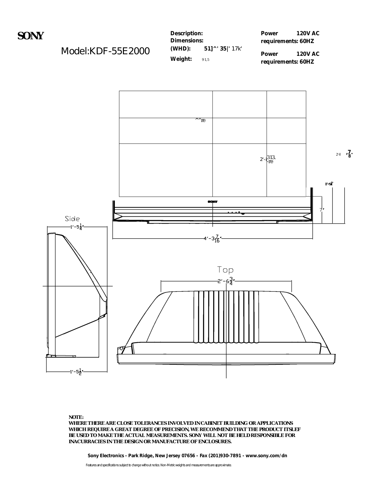 Sony KDF-55E2000 User Manual