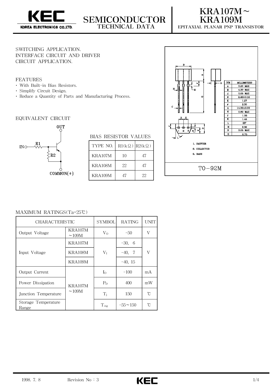 KEC KRA109M, KRA107M Datasheet