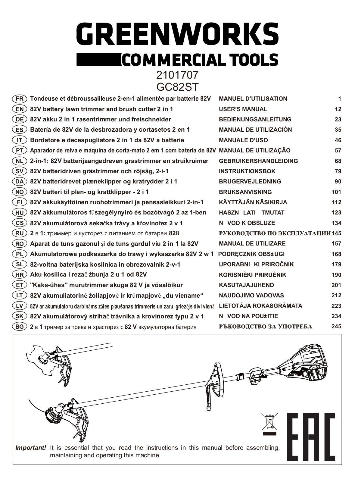 Greenworks GD82BC, GC82ST User Manual