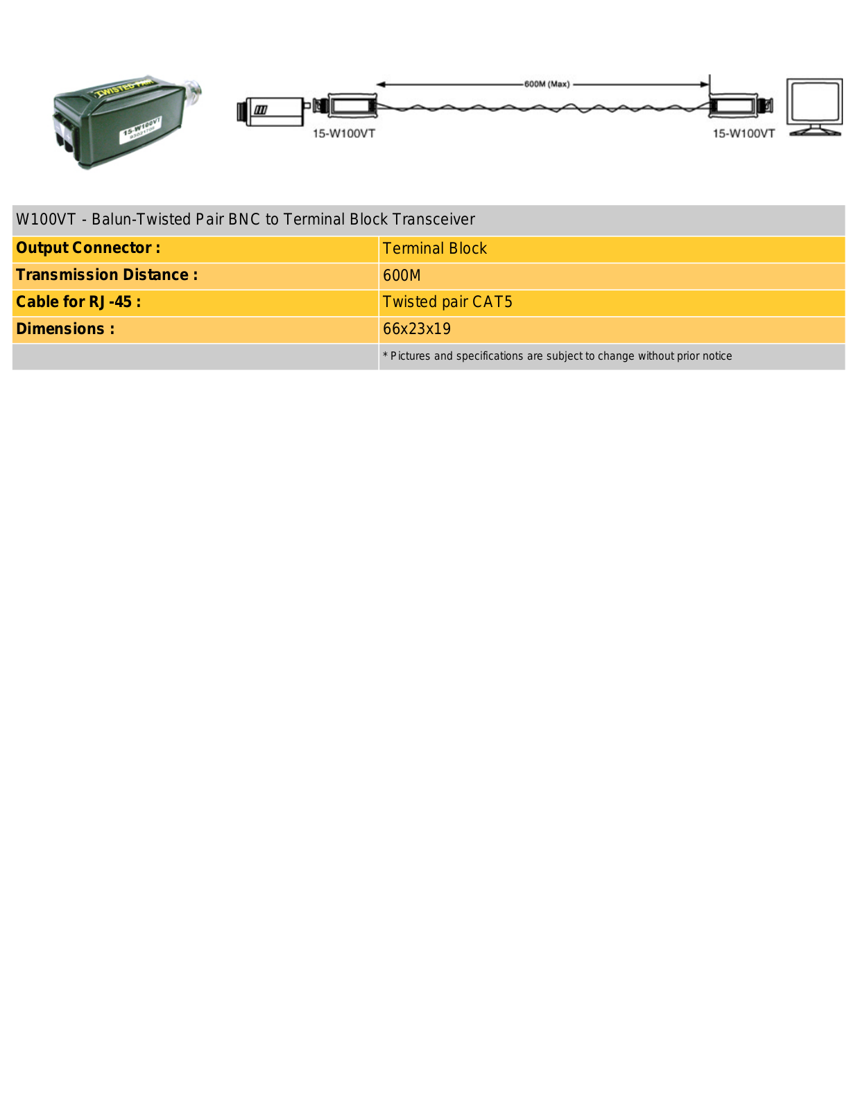 COP-USA W100VT Specsheet