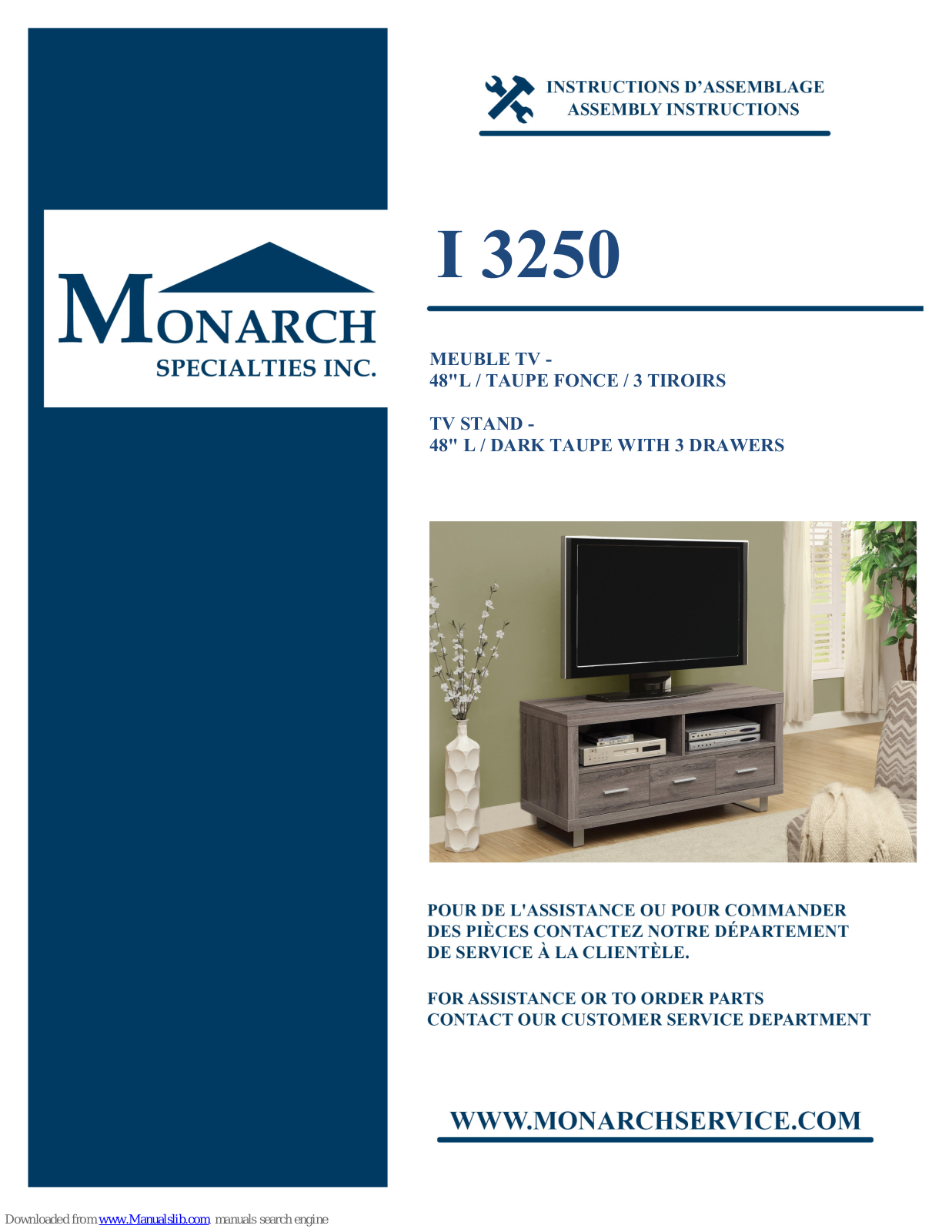 Monarch Specialties I 3250 Assembly Instructions Manual