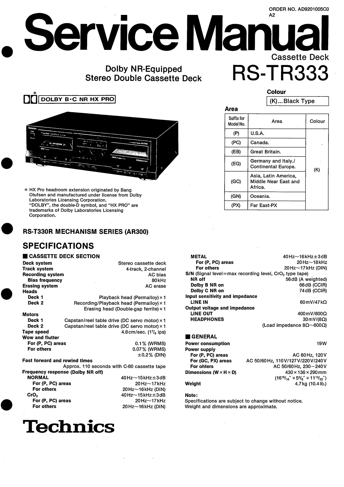 Technics RSTR-333 Service manual
