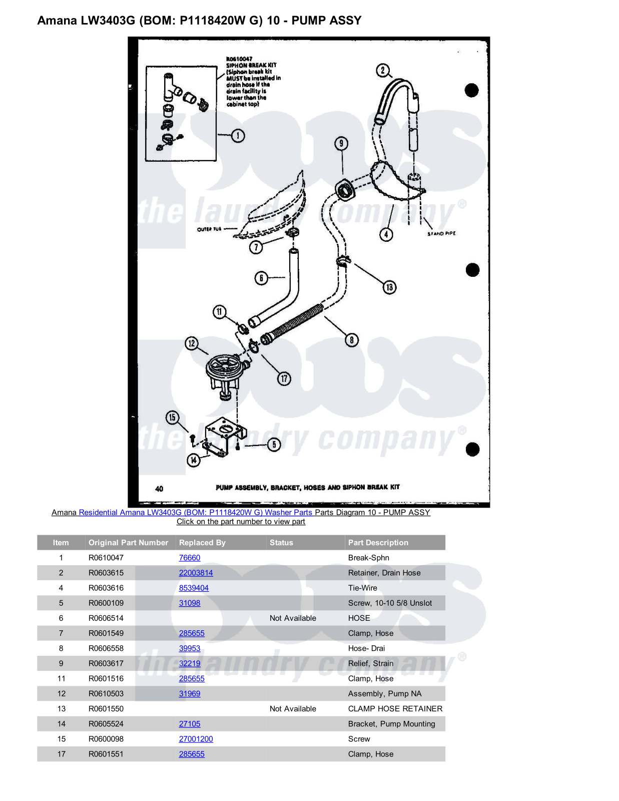 Amana LW3403G Parts Diagram