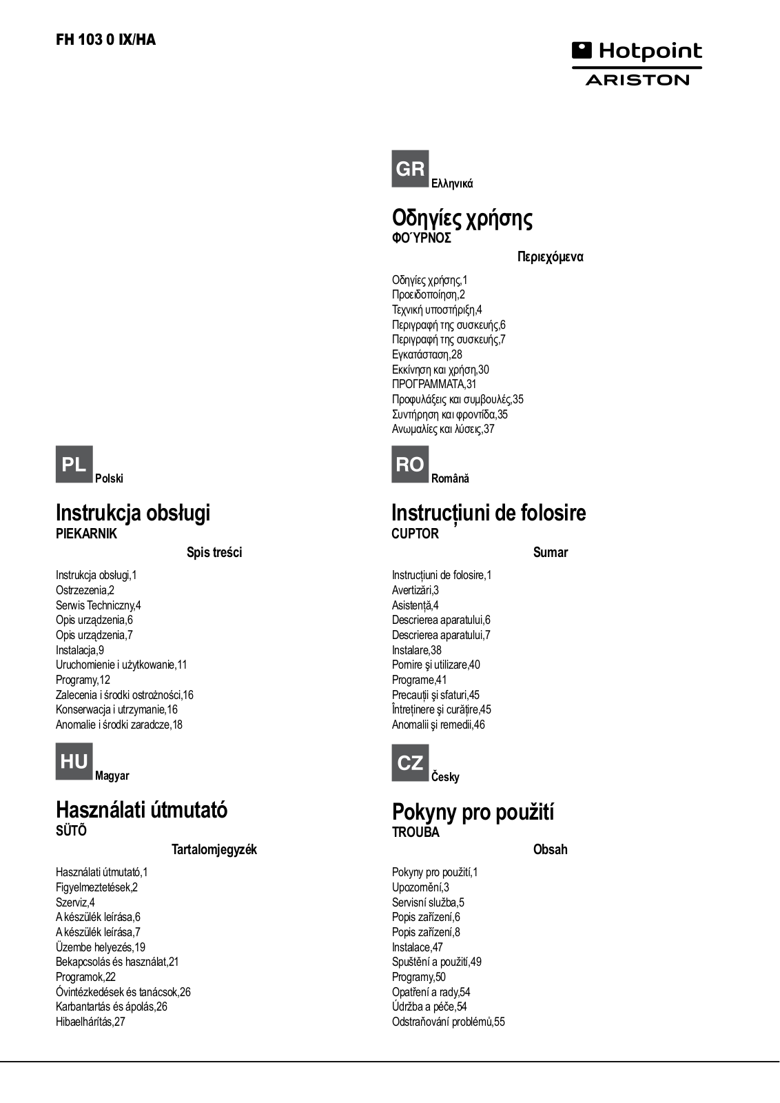 Hotpoint Ariston FH 103 0 IX/HA User Manual