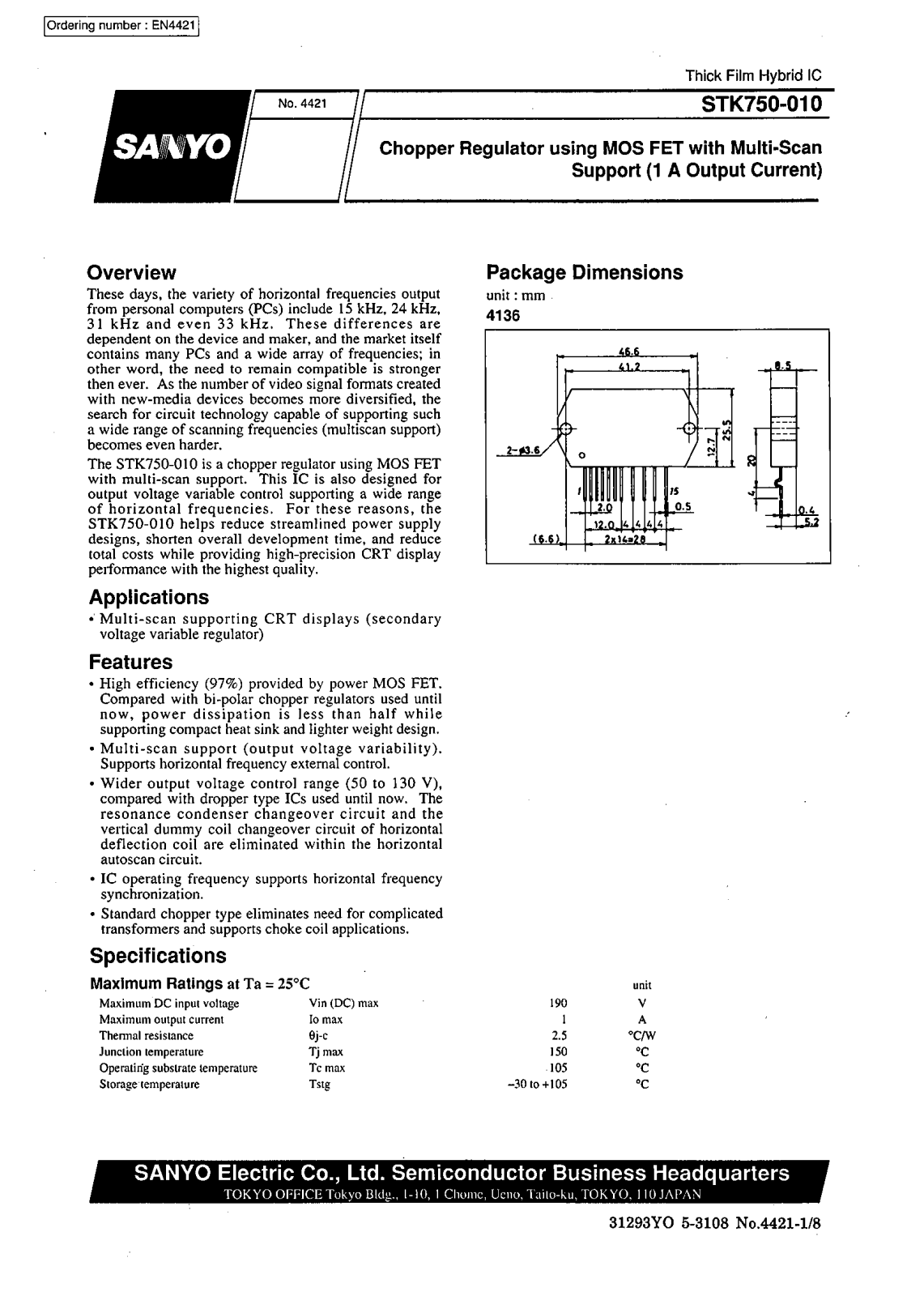 SANYO STK750-010 Datasheet