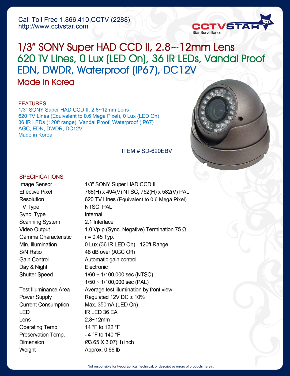 CCTV Star SD-620EBV Specsheet