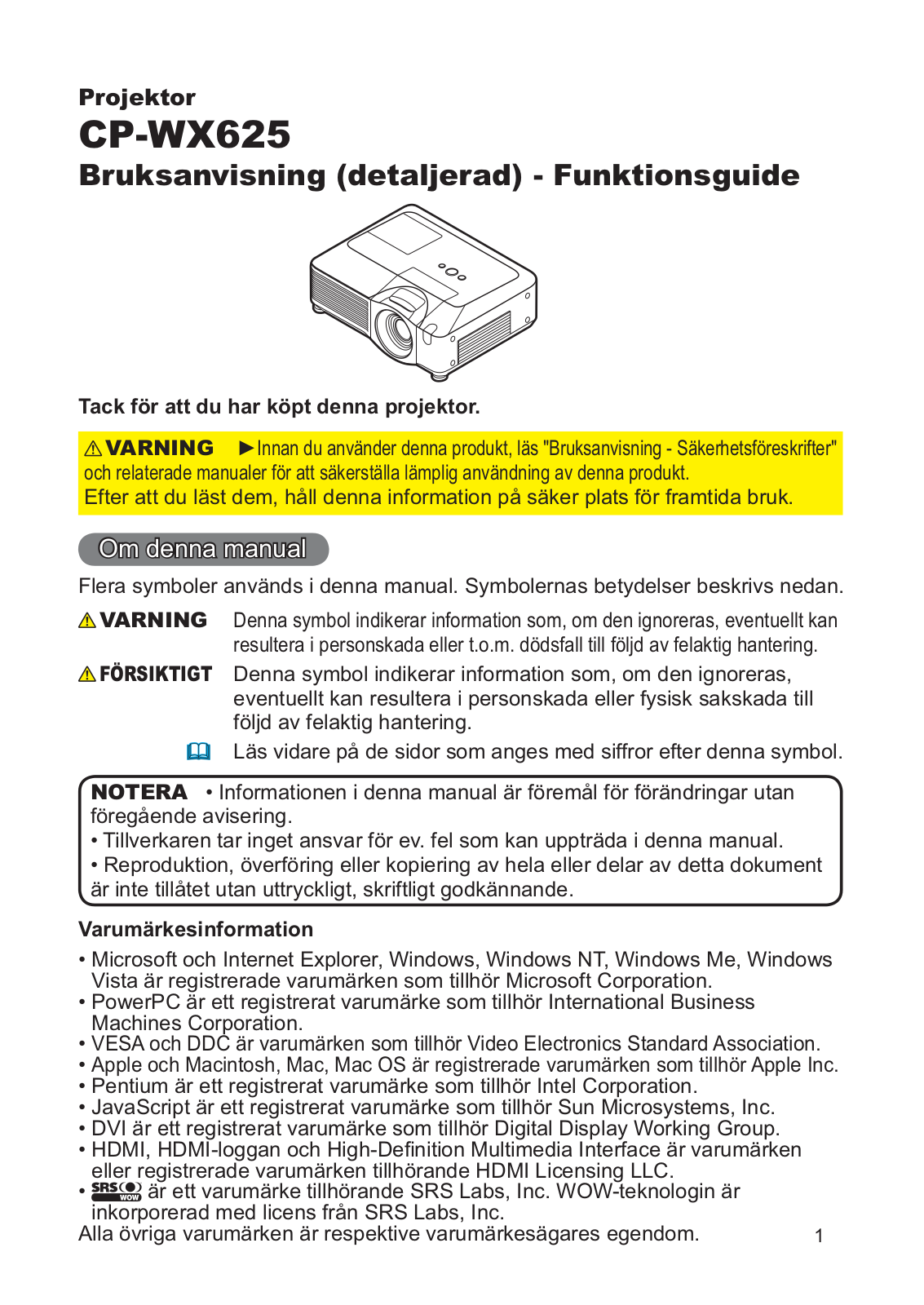 Hitachi CP-WX625W User Manual