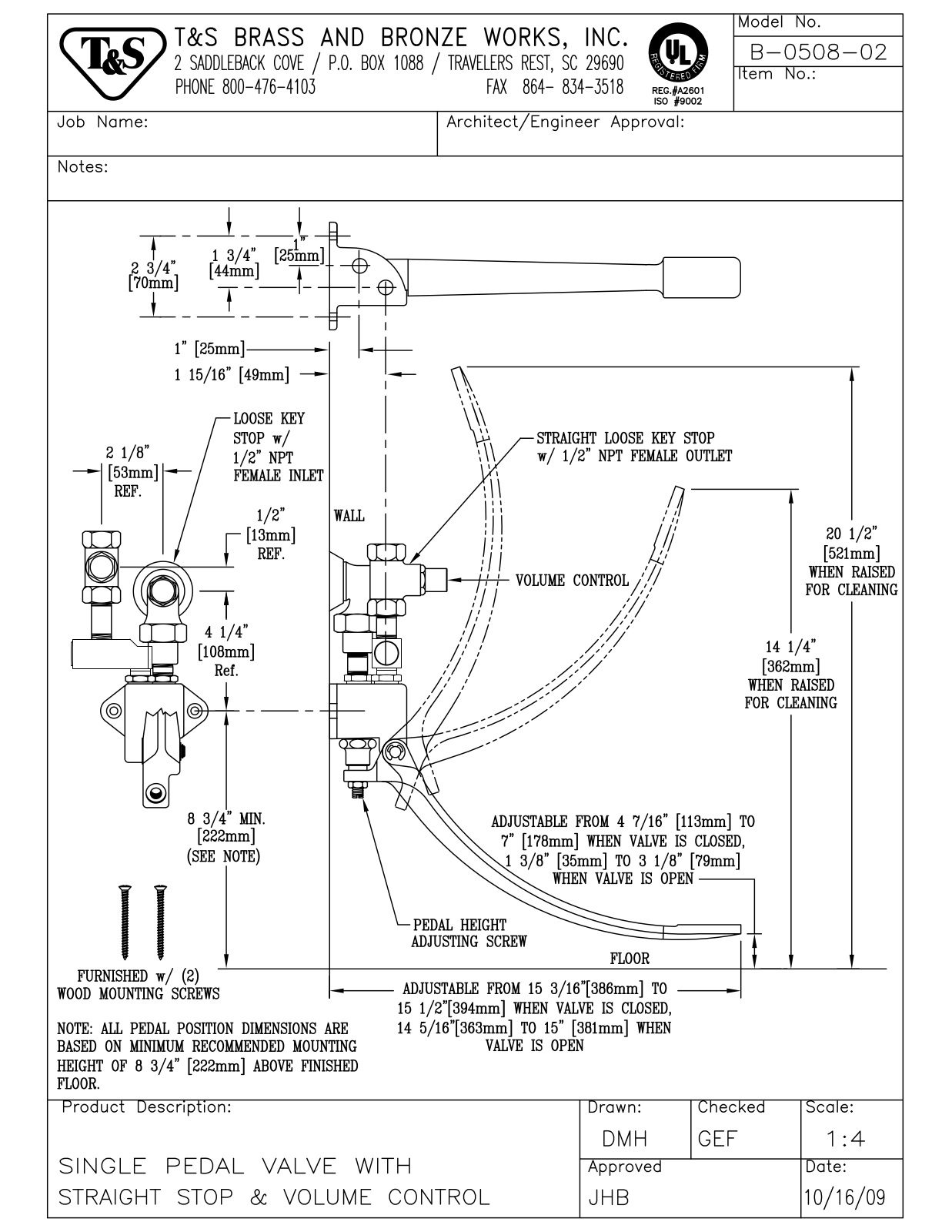 T & S Brass & Bronze Works B-0508-02 General Manual