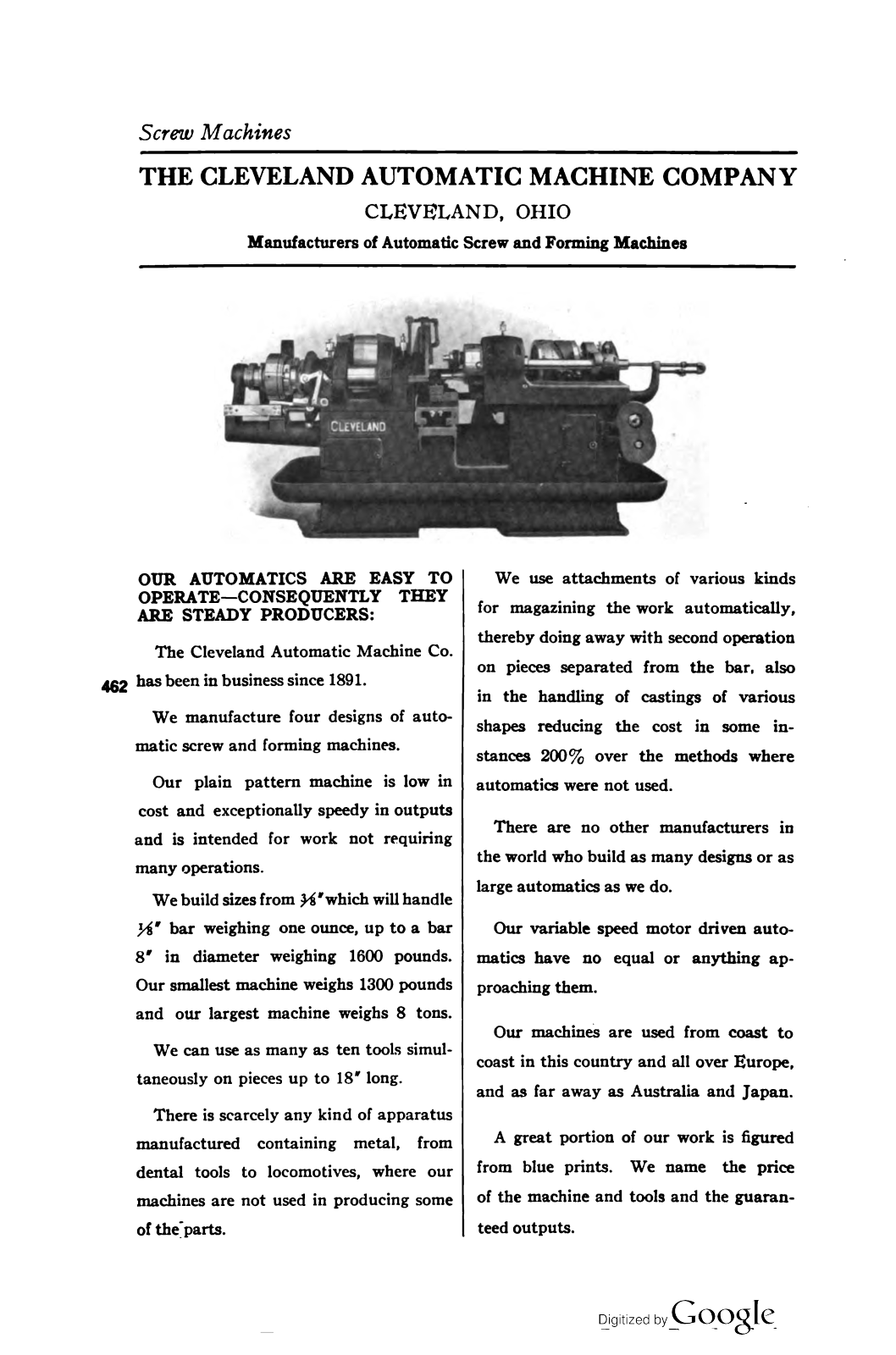 Cleveland Automatic Machine The Cleveland Automatic Machine Co. Other - ManualMachine.com