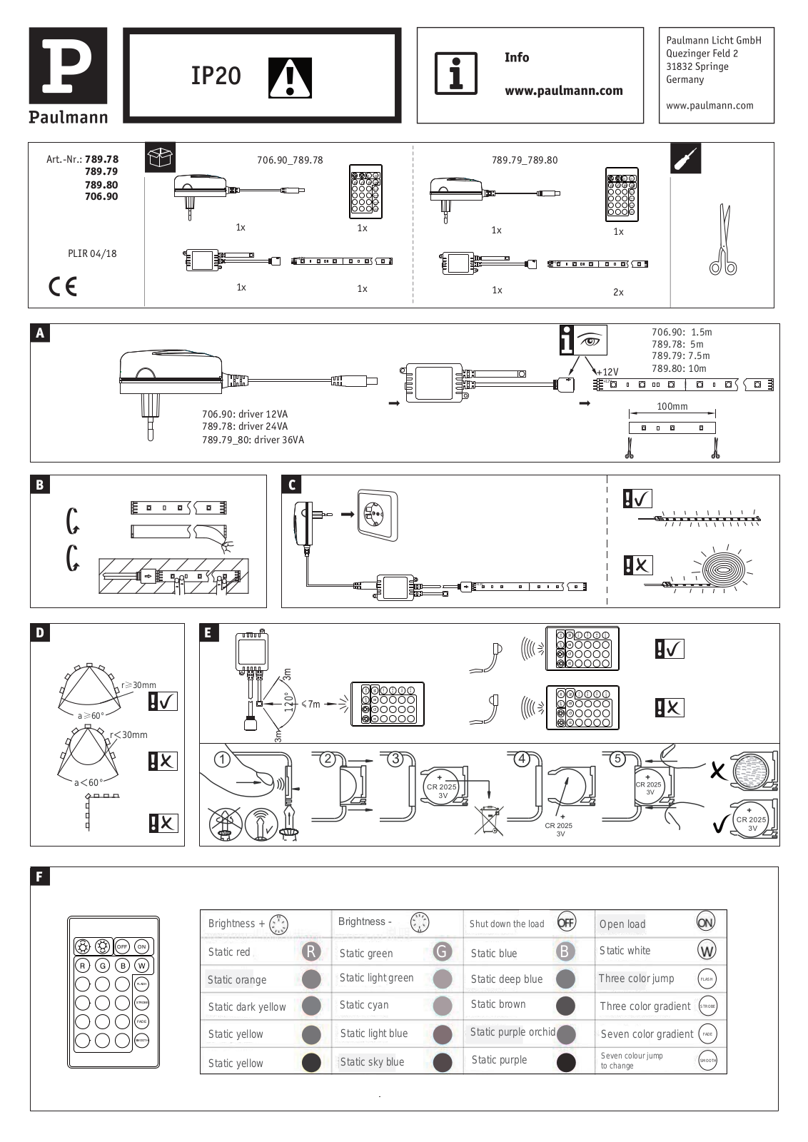 Paulmann 78978, 78979, 78980, 70690 Safety instructions