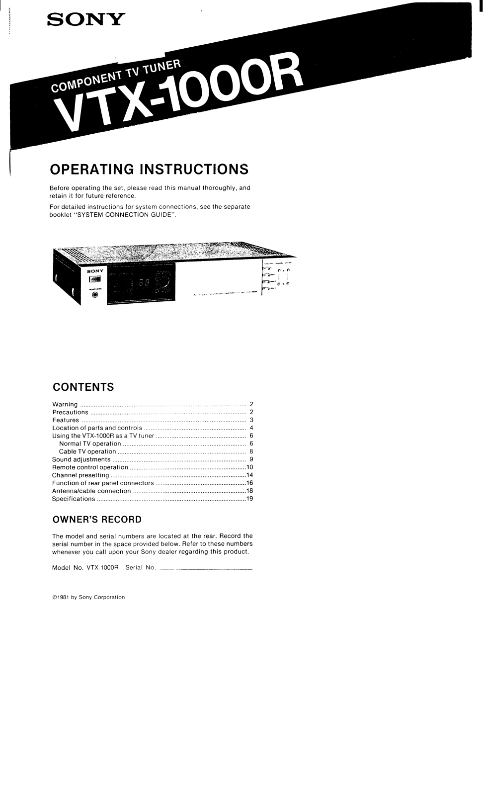 Sony VTX1000R User Manual