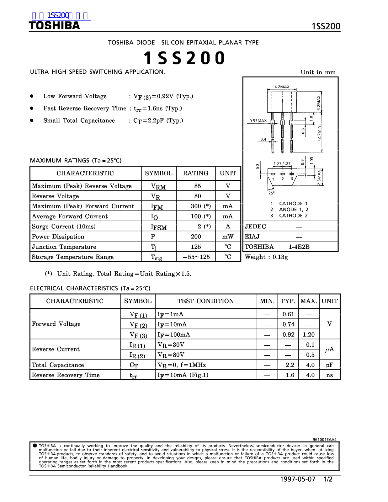 TOSHIBA 1SS200 Technical data