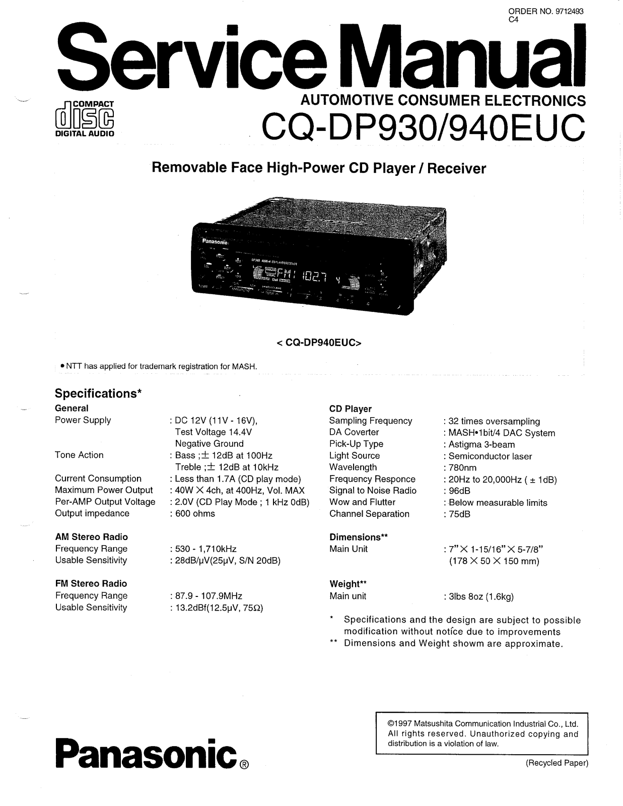 Panasonic CQ-DP930, CQ-DP940 Schematic