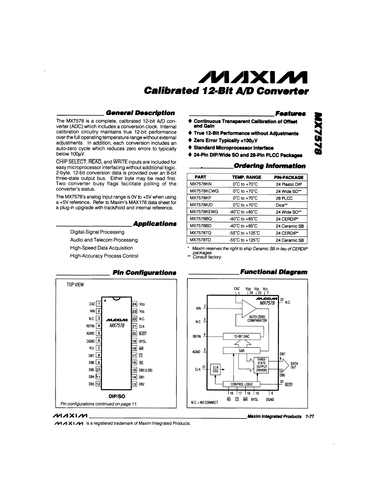 Maxim MX7578BD, MX7578BQ, MX7578K-D, MX7578KCWG, MX7578KEWG Datasheet