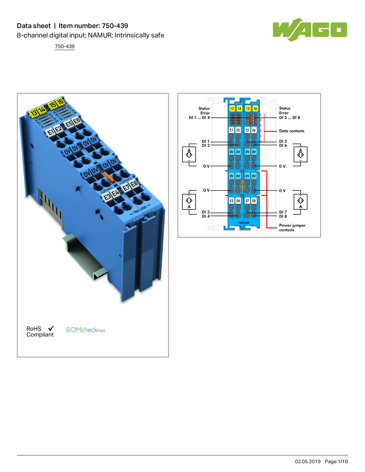 Wago 750-439 Data Sheet