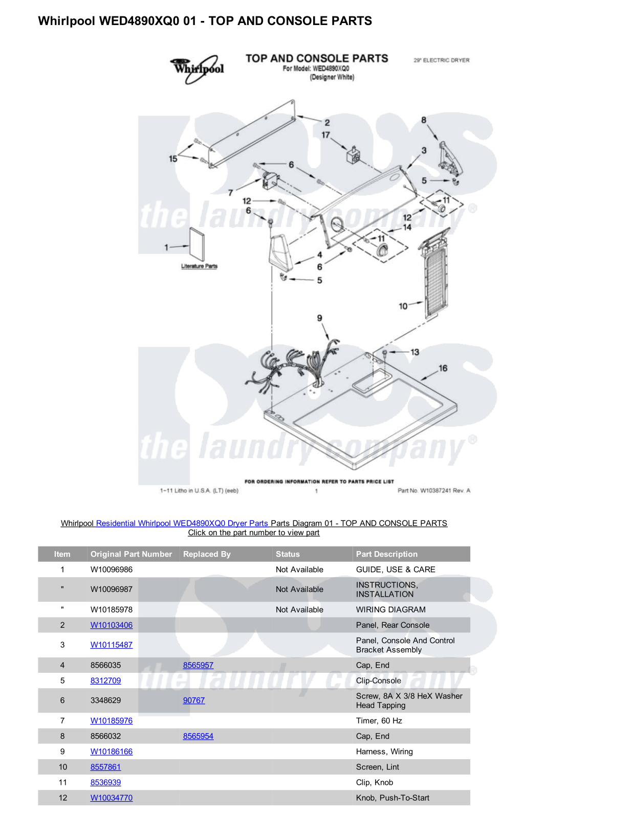 Whirlpool WED4890XQ0 Parts Diagram