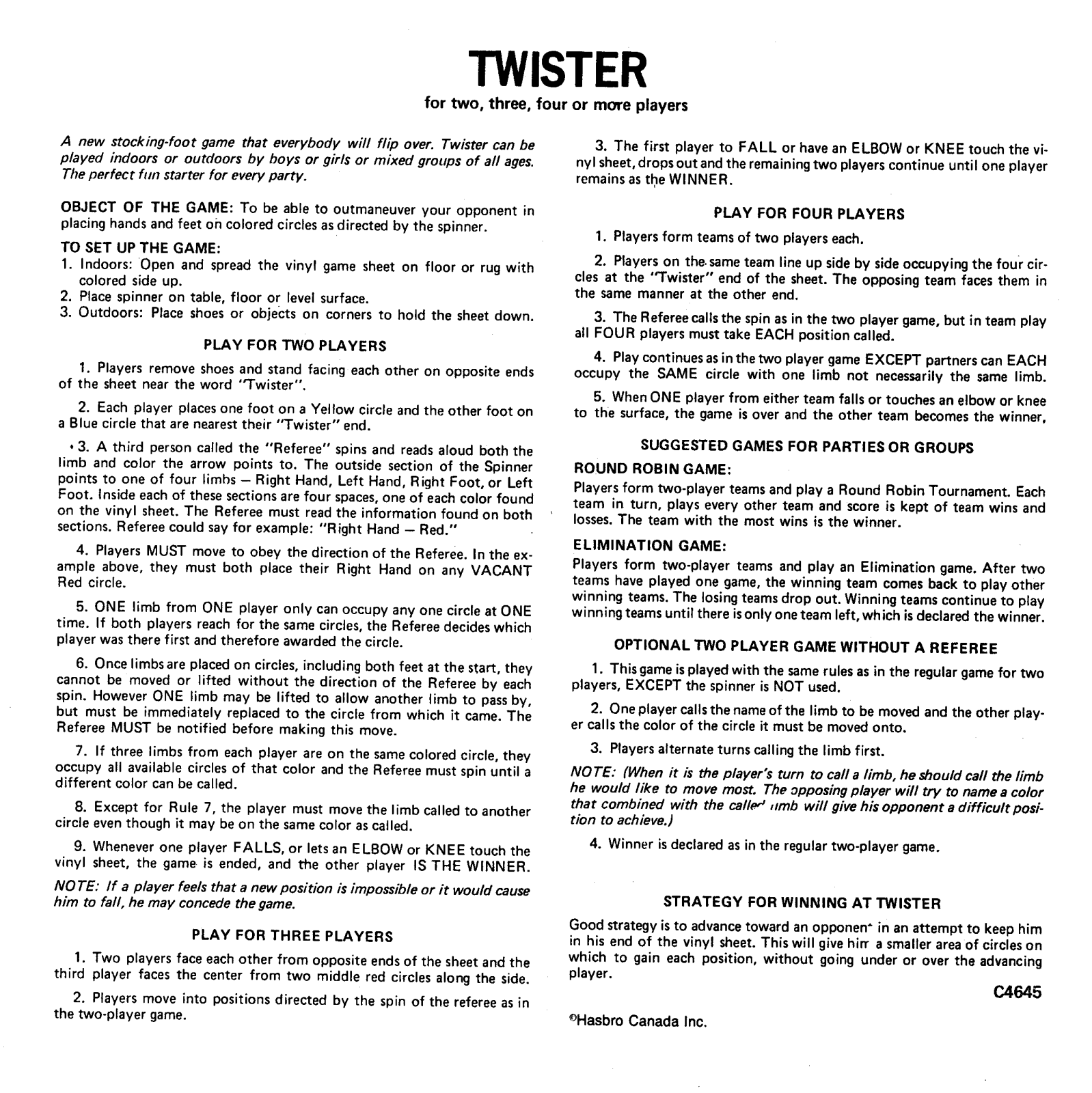 Hasbro TWISTER User Manual