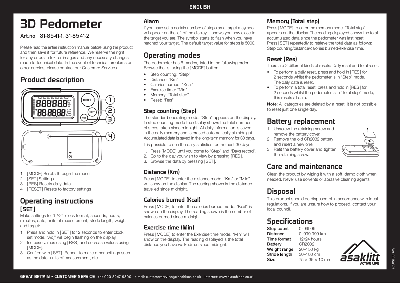 Asaklitt 31-8541 User Manual