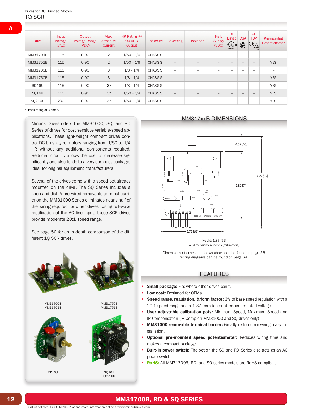 Minarik Drives MM31700B SERIES, RD SERIES, SQ SERIES Catalog Page