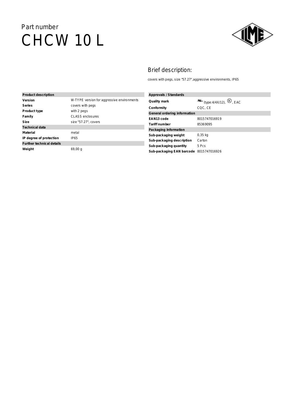 ILME CHCW-10L Data Sheet