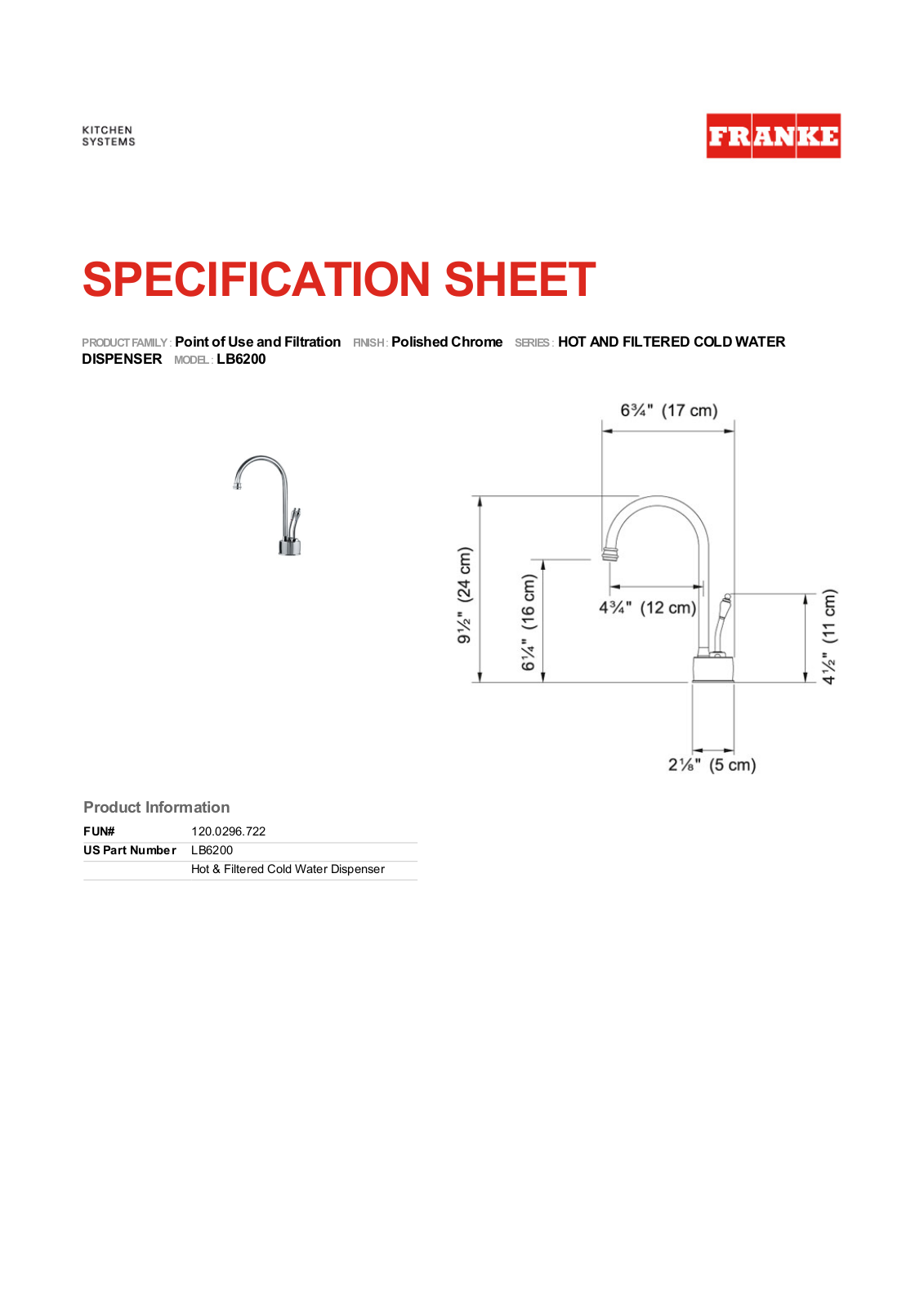 Franke LB6200100HT Specs