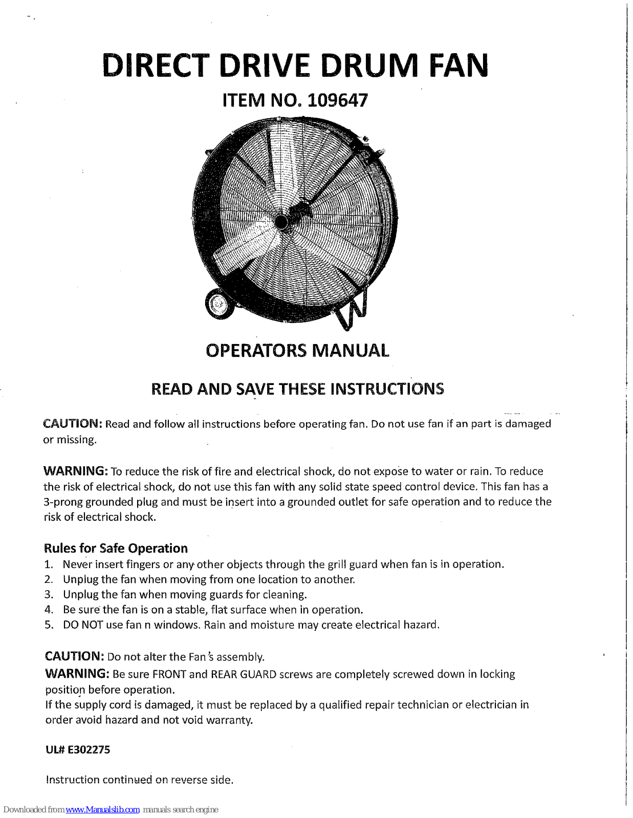 Teksupply 109647 Operator's Manual