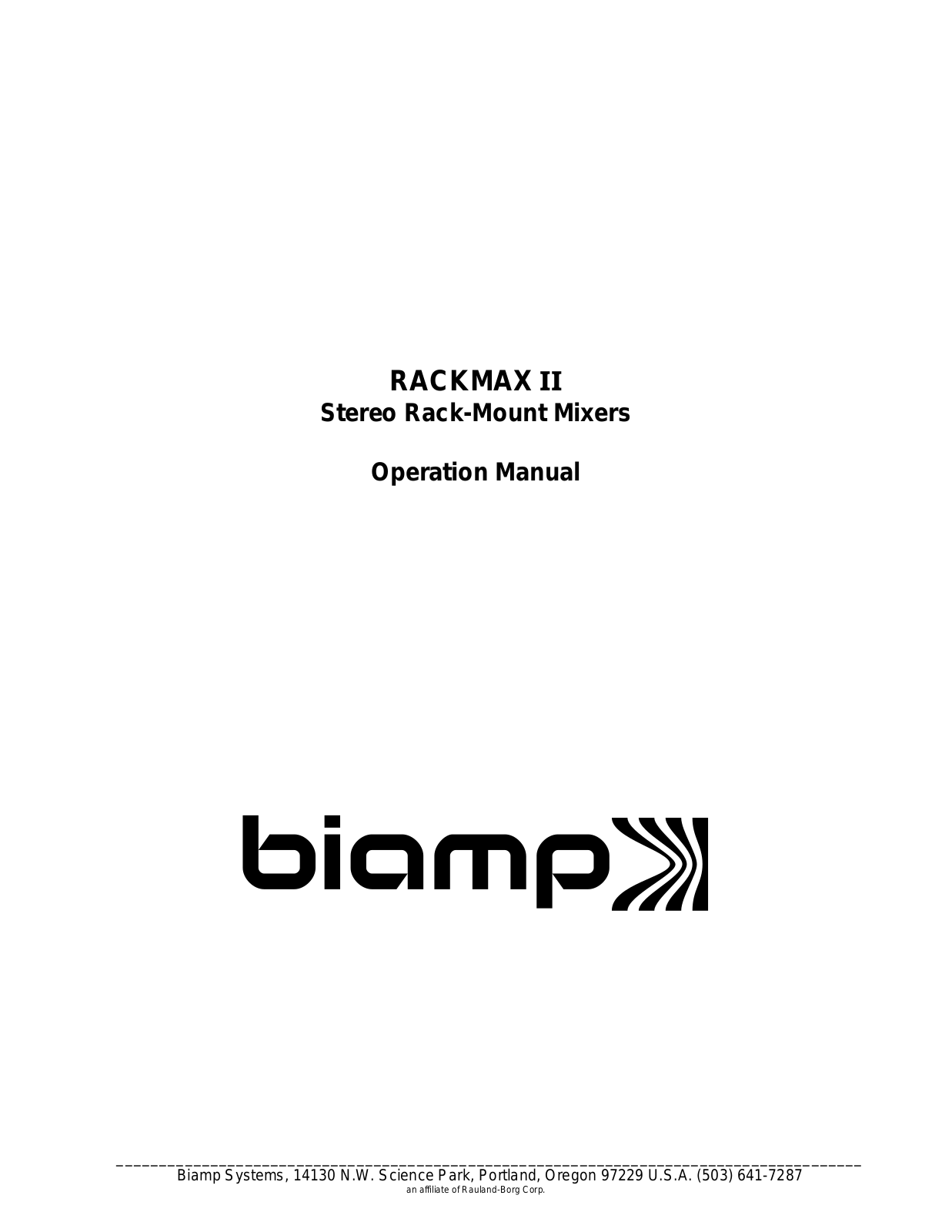 Biamp Rackmax II User Manual