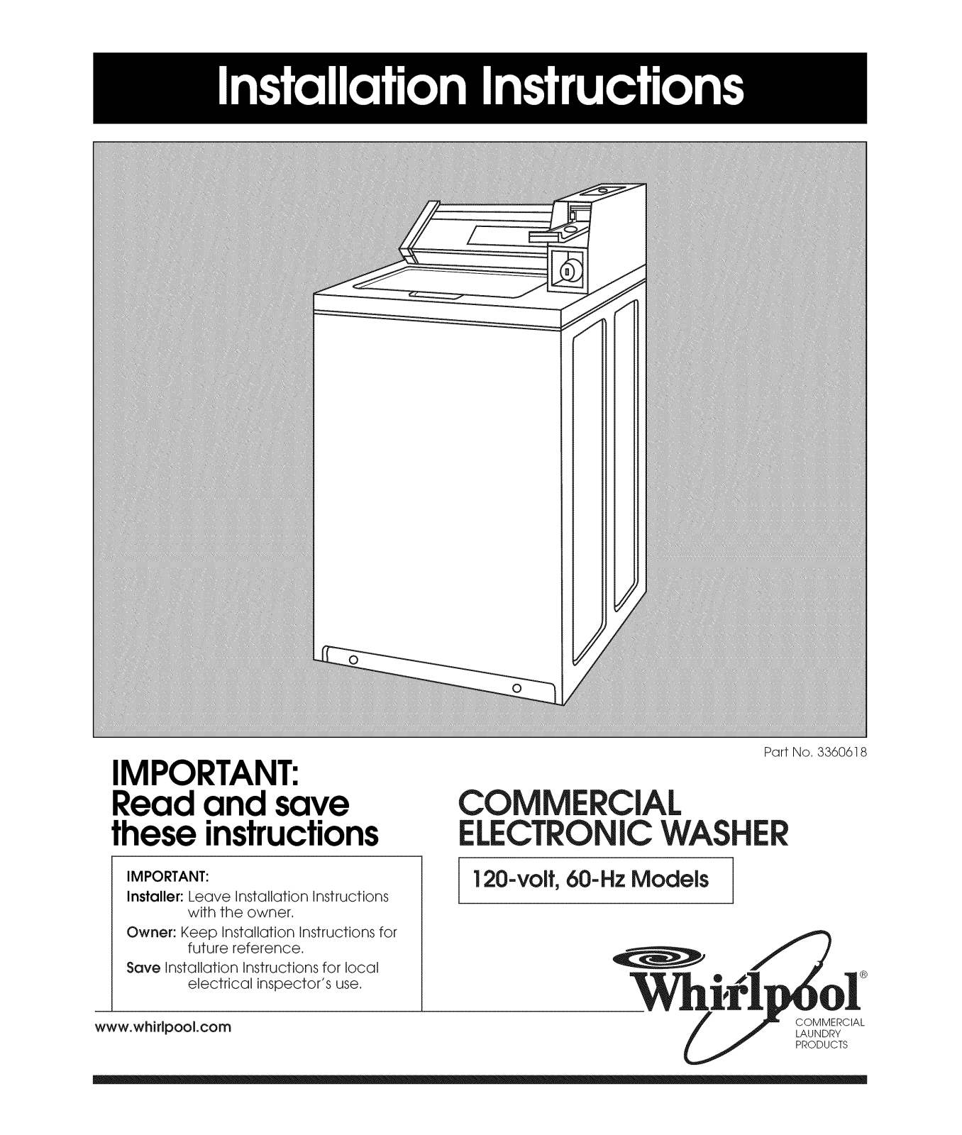Whirlpool CA2762XYW0 Installation Guide