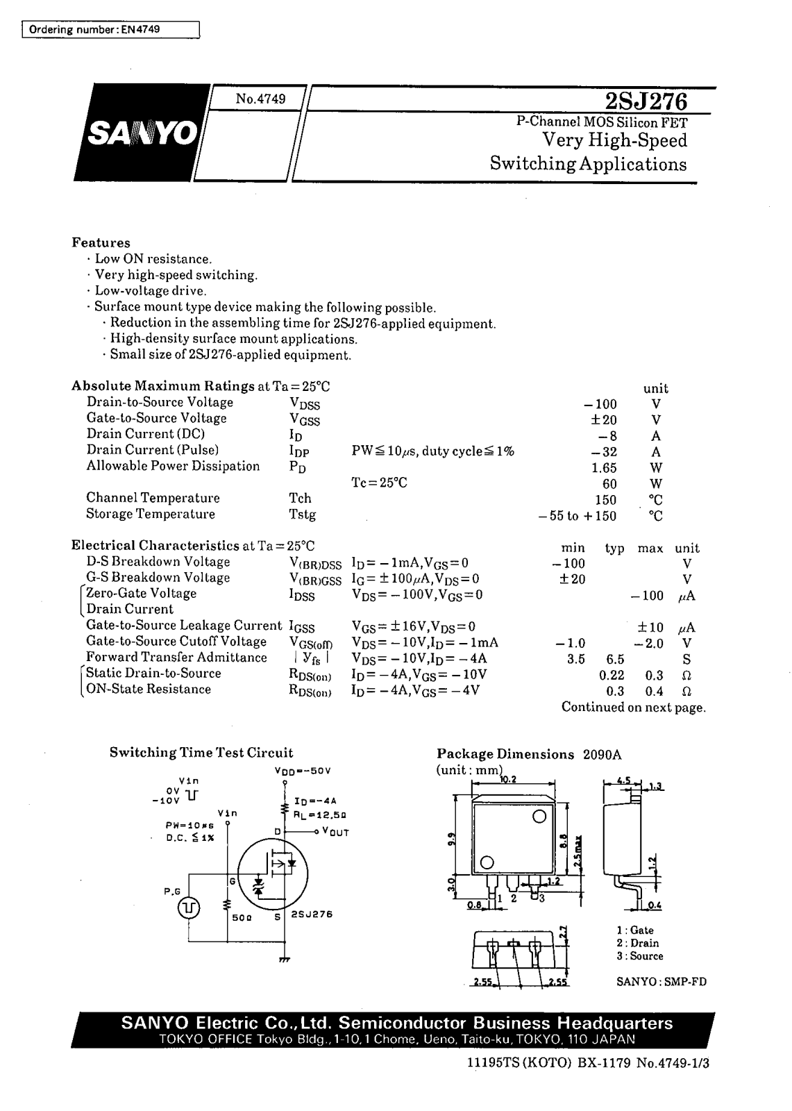 Datasheet 2SJ276 Datasheet (SANYO) - ManualMachine.com
