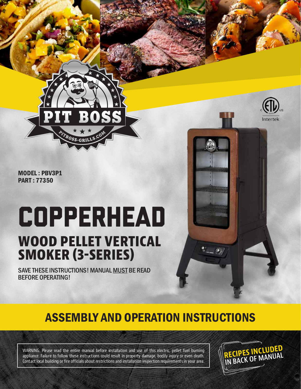 Pit boss PBV3P1 User Manual