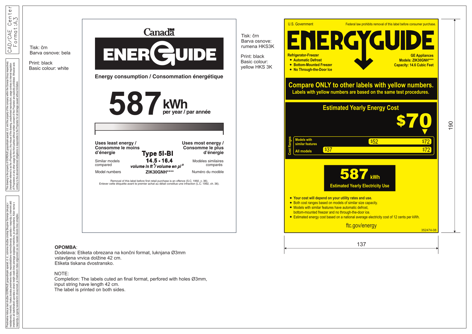 Monogram ZIK30GNHII Energy Guide