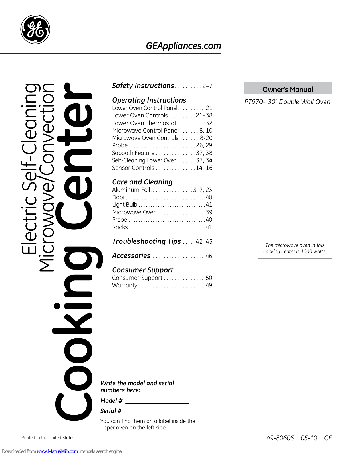 GE Profile PT970SRSS, Profile PT970DR, PT970DRBB, PT970DRWW, PT970 User Manual