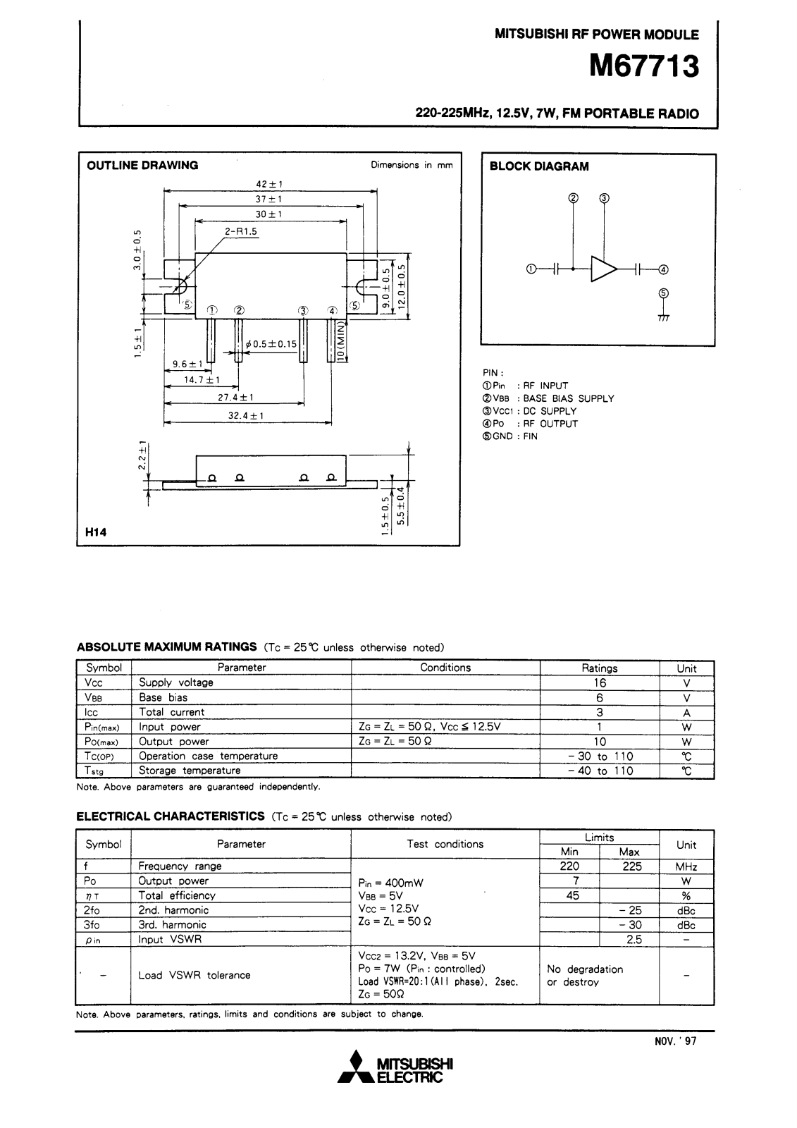 Mitsubishi M67713 Datasheet