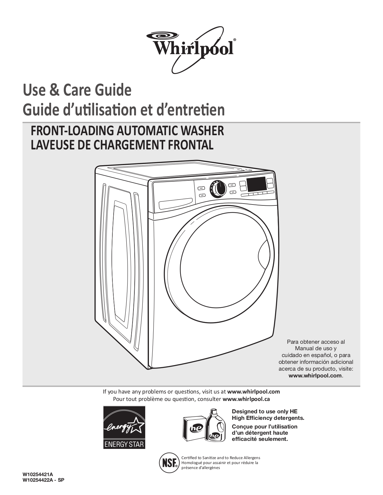 Whirlpool W10254421A User Manual