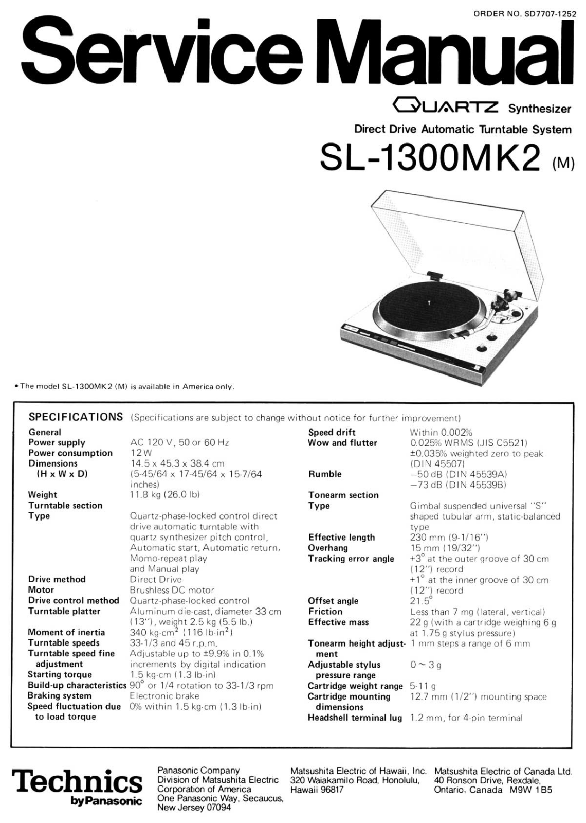 Technics SL-1300 Mk2 Service manual