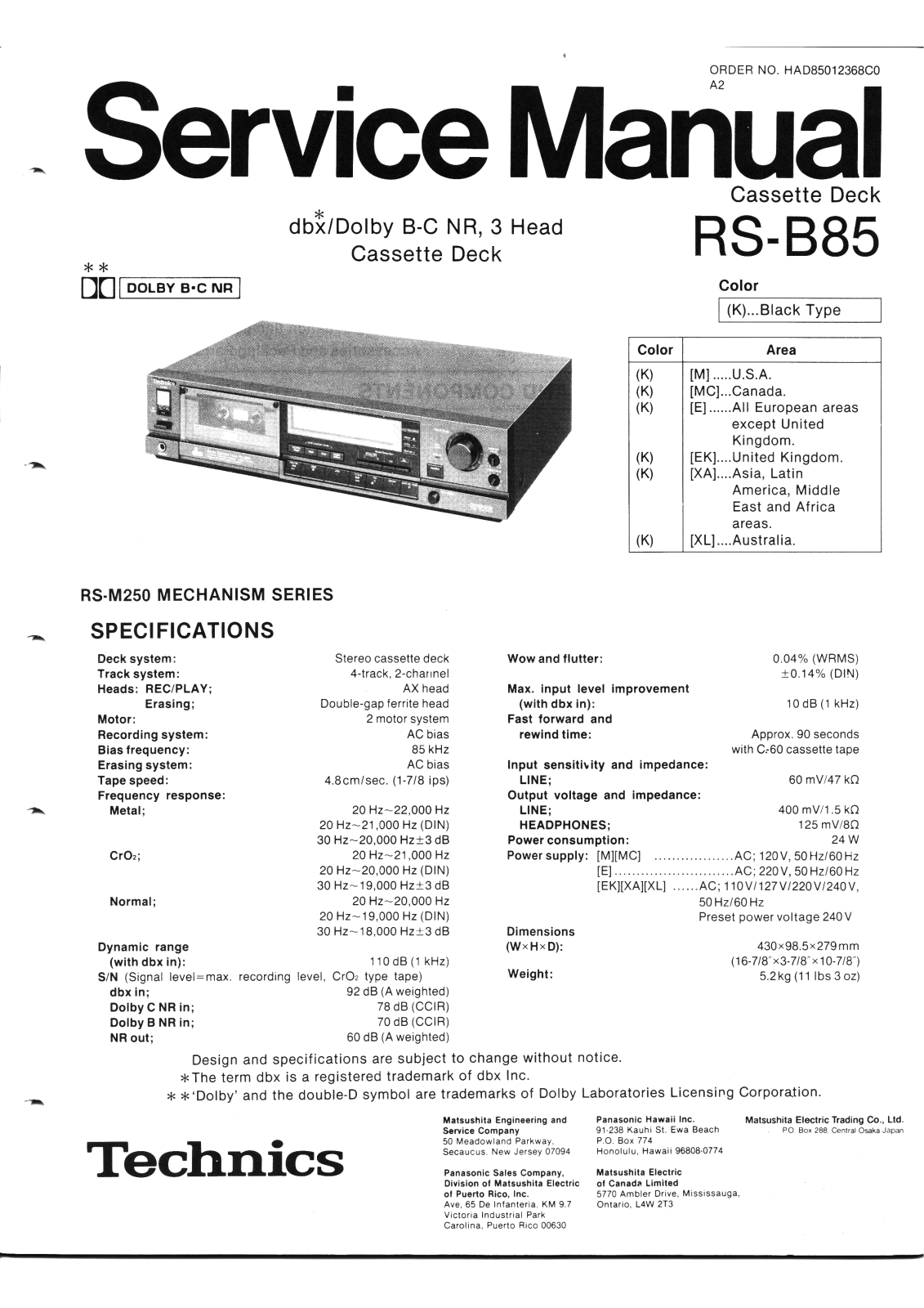 Technics RS-B85 Service Manual