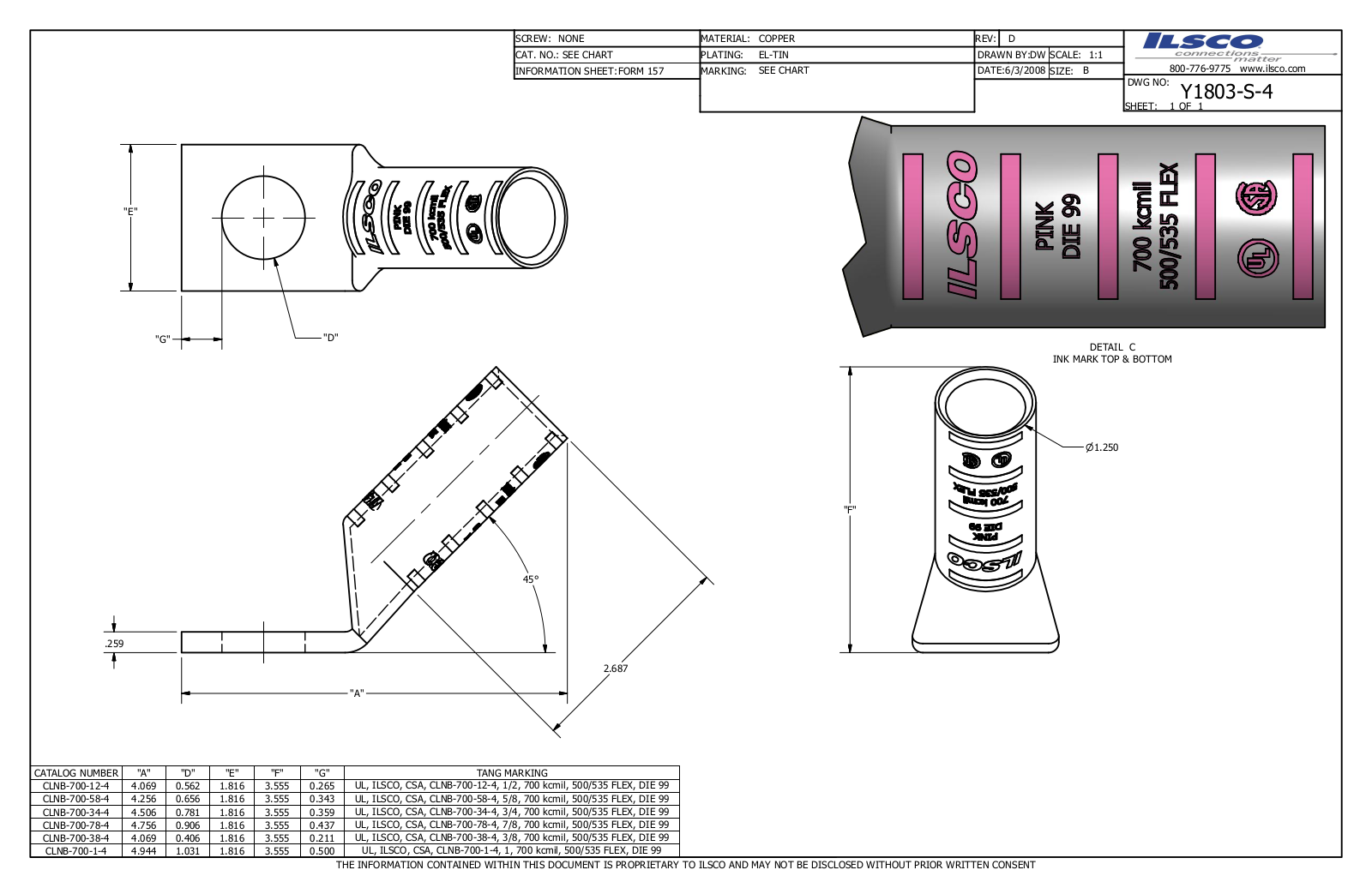 Ilsco CLNB-700-12-4 Data sheet