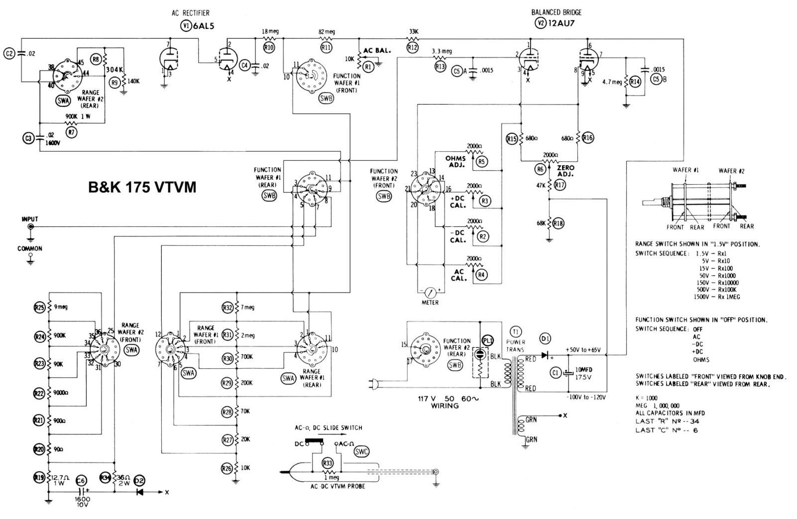 B and K 175-VTVM Schematic