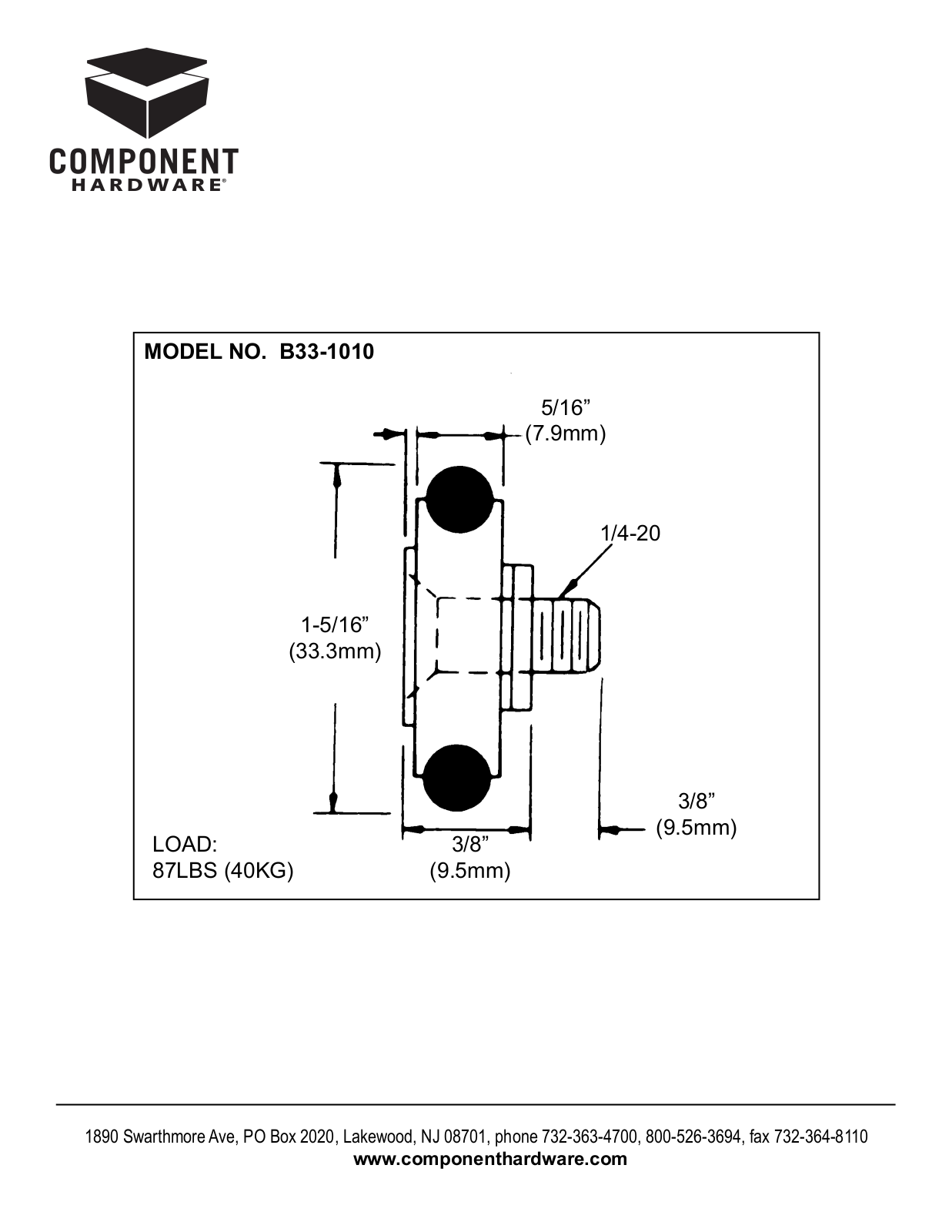 Component Hardware B33-1010 User Manual