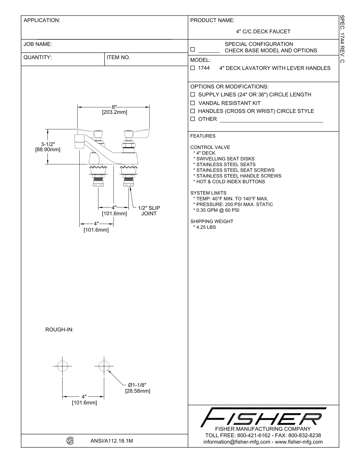 Fisher Manufacturing 1744 User Manual