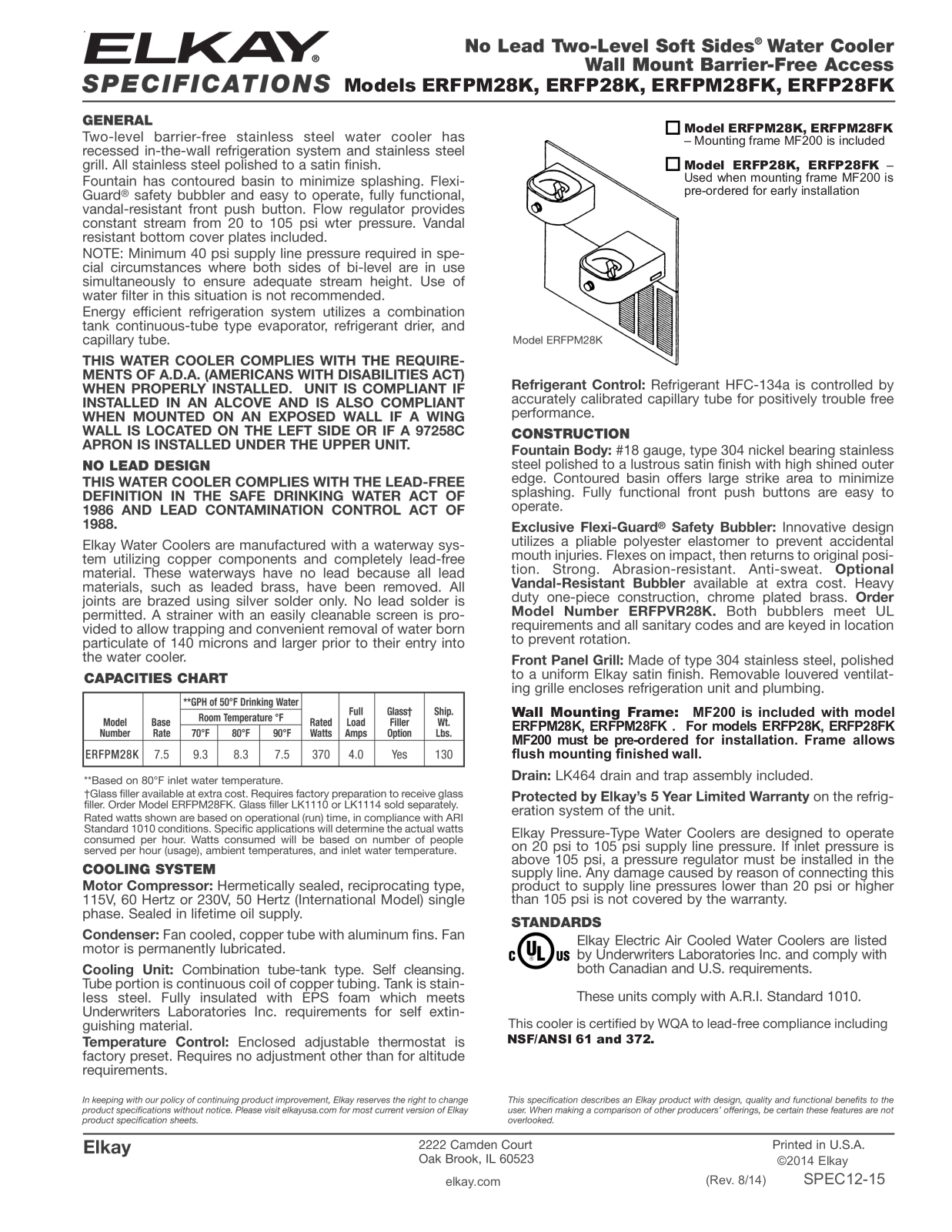 Elkay ERFP28K, ERFP28FK User Manual