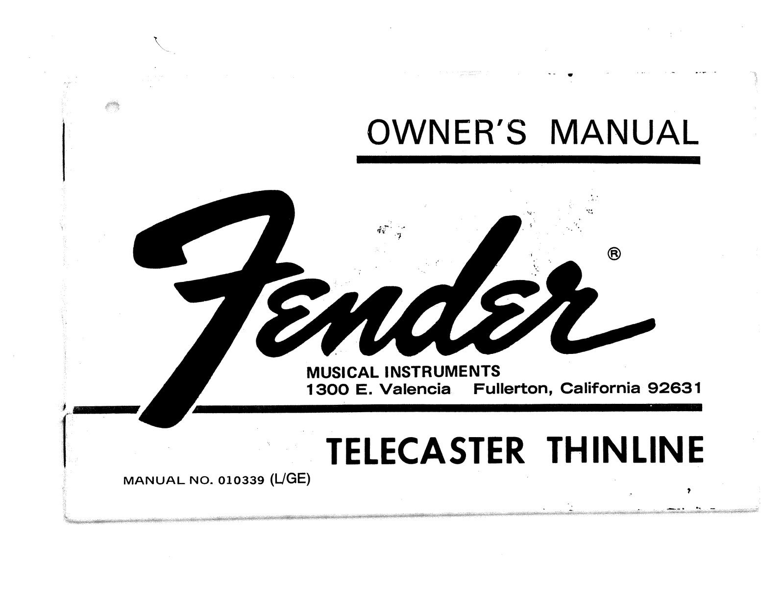 Fender Telecaster-Thinline Operation Manual