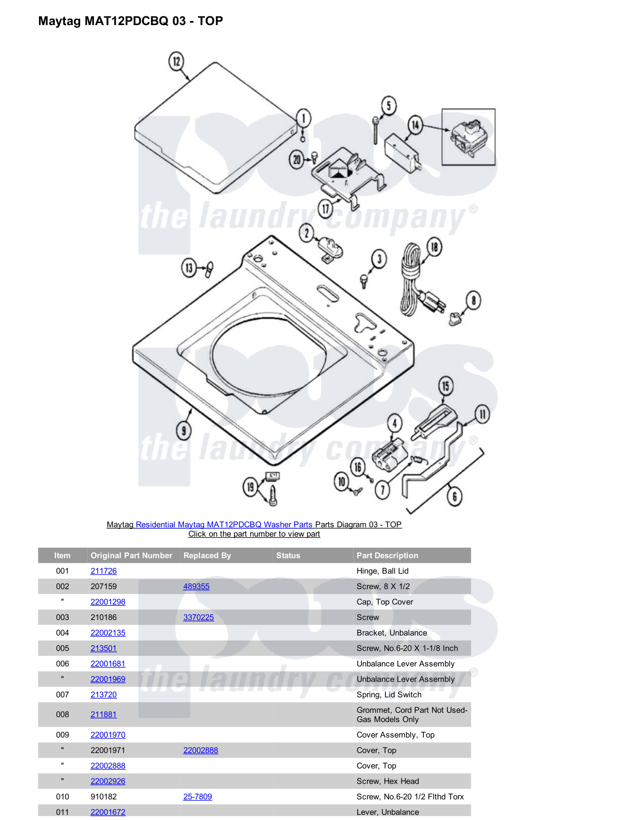 Maytag MAT12PDCBQ Parts Diagram