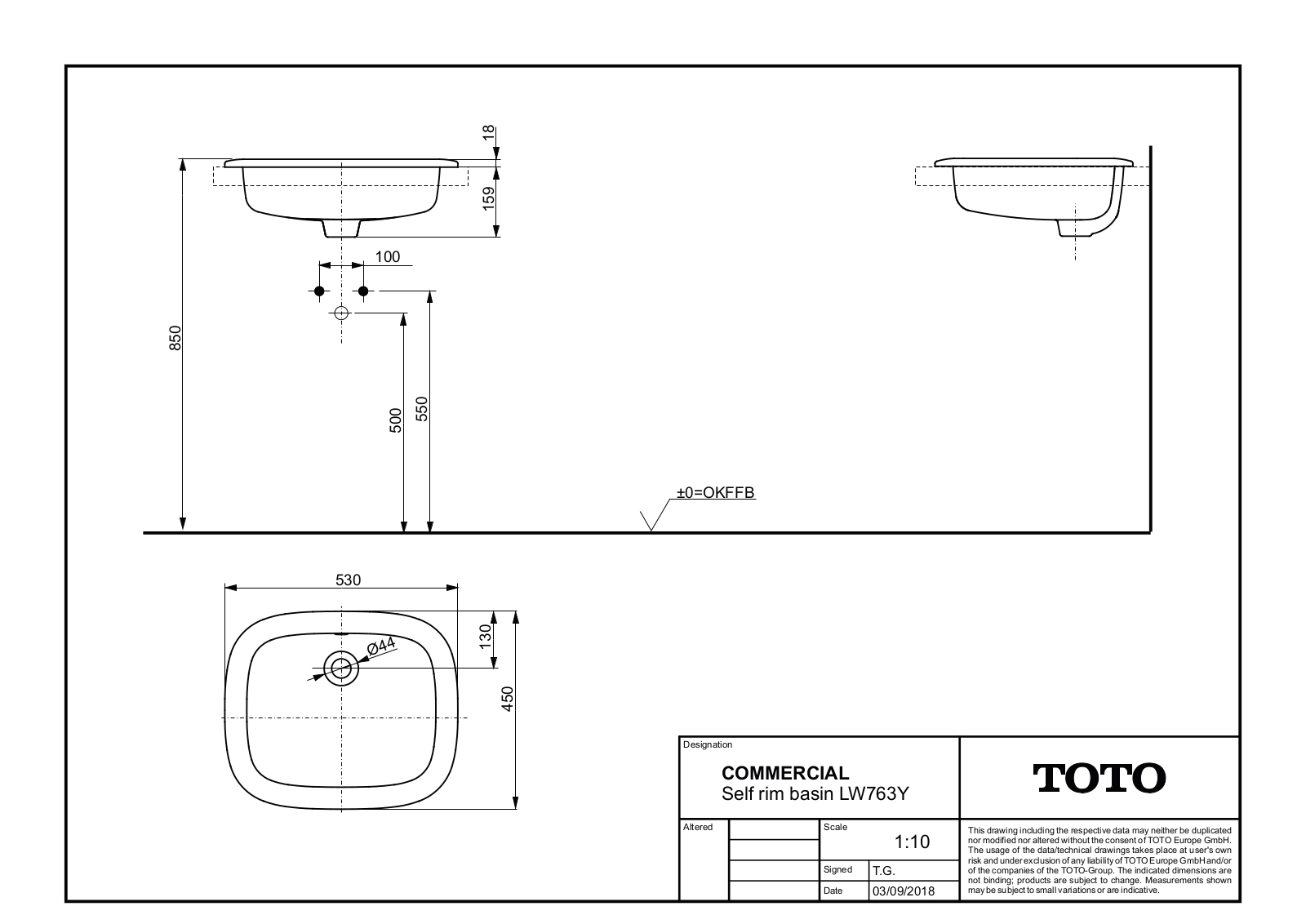 TOTO LW763Y Drawing & Dimensions