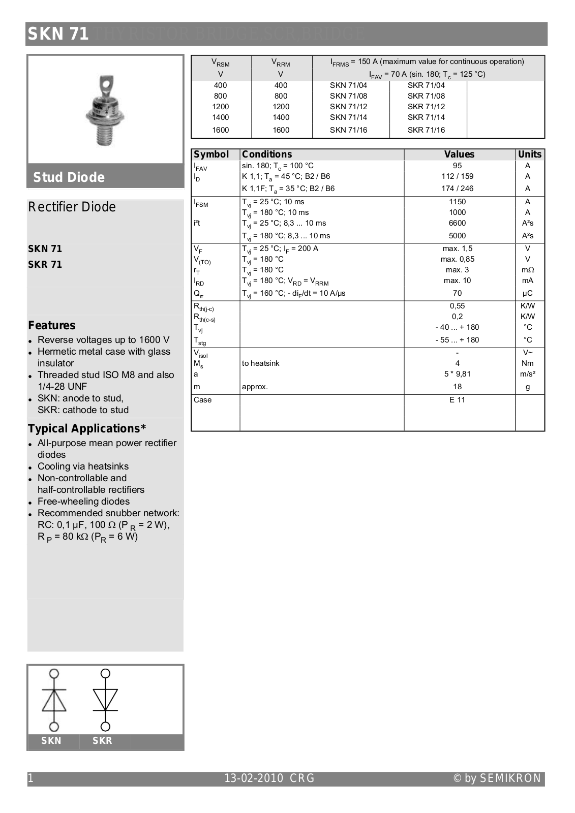 Datasheet SKN71/16 Specification - ManualMachine.com