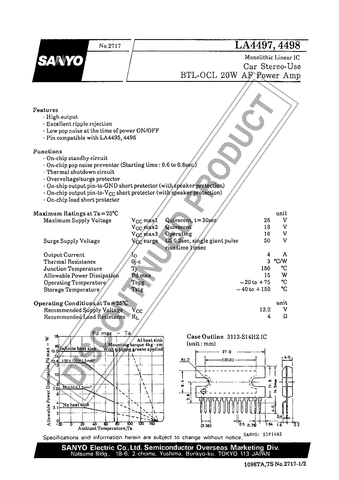 SANYO LA4498, LA4497 Datasheet