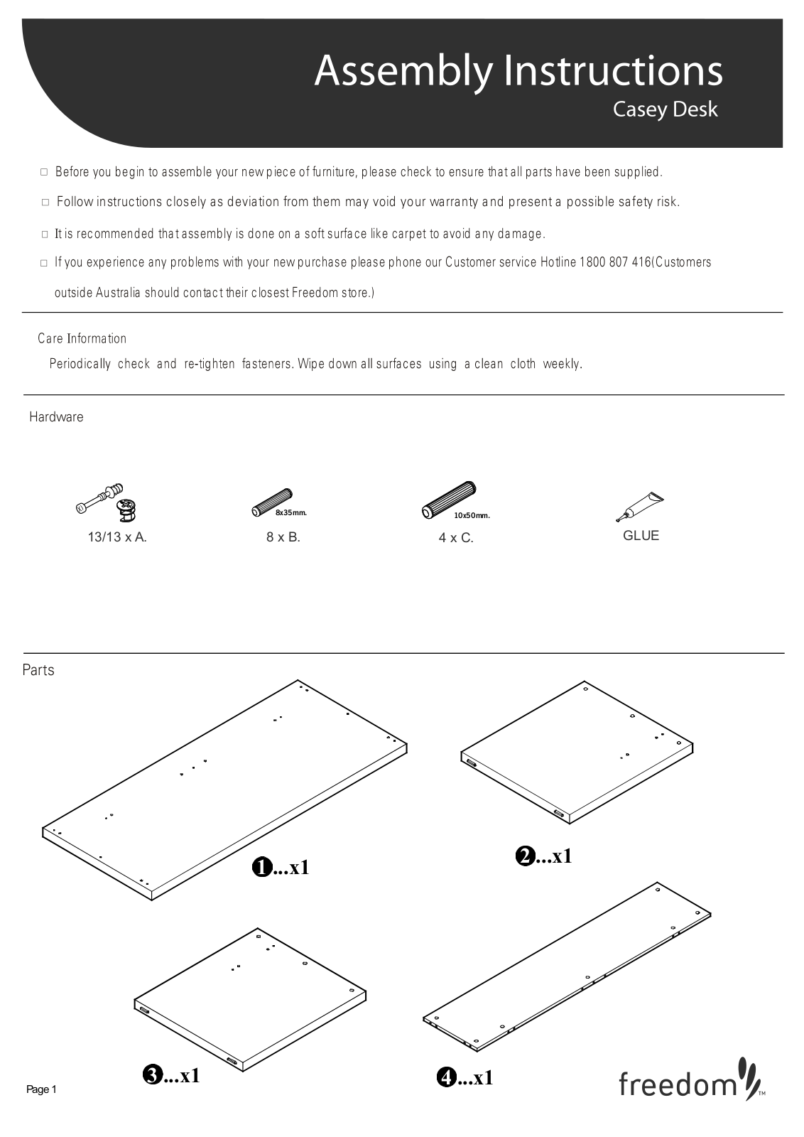 Freedom Casey Desk Assembly Instruction