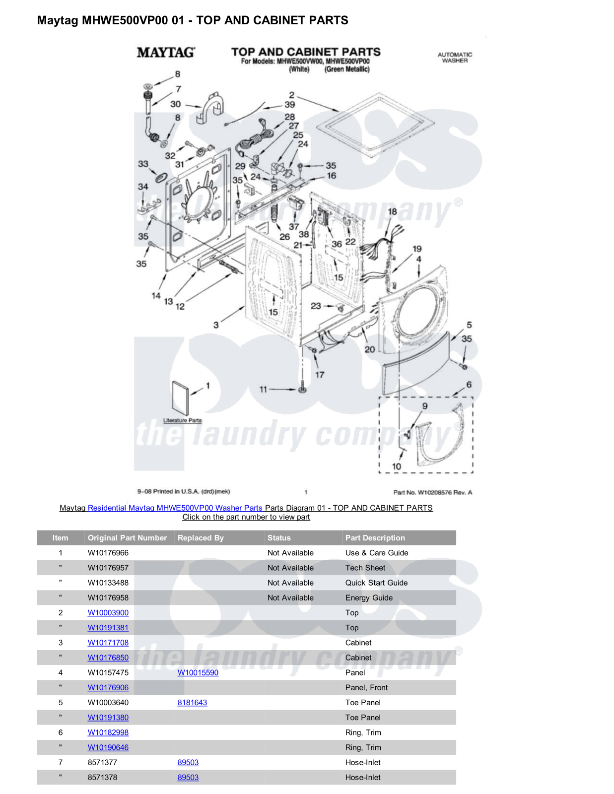 Maytag MHWE500VP00 Parts Diagram