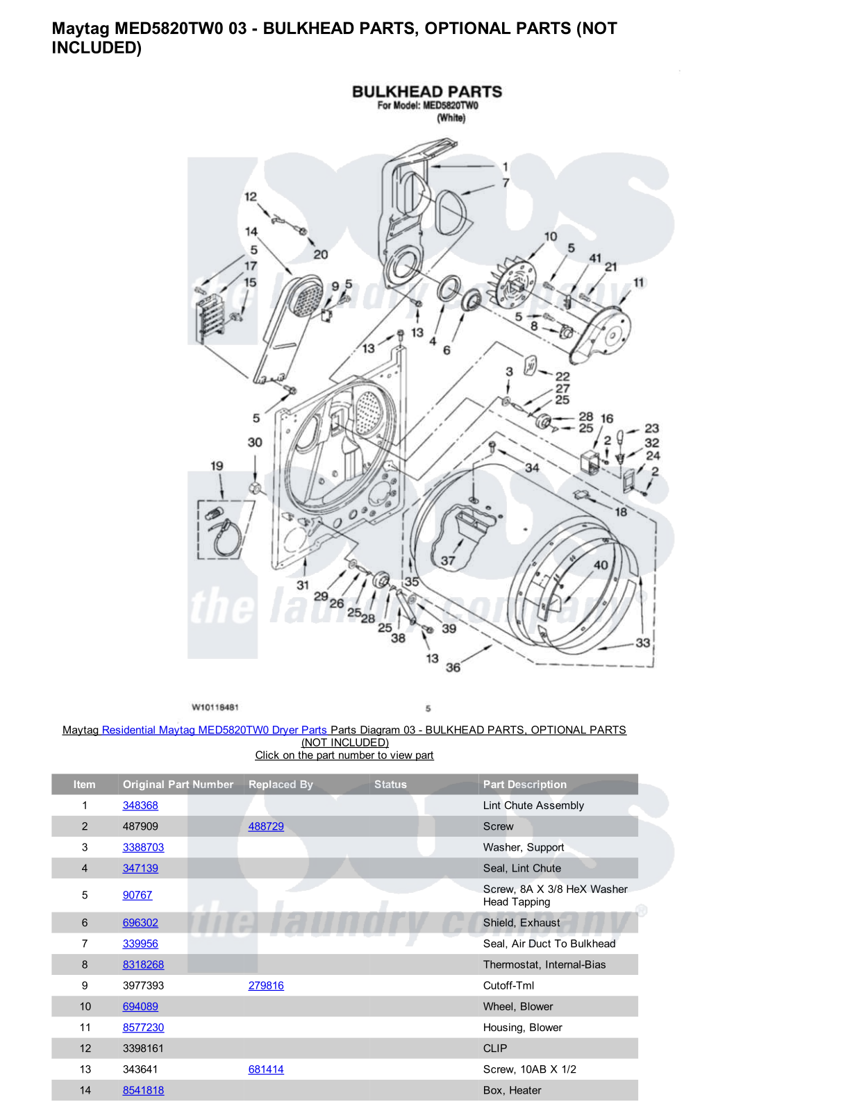 Maytag MED5820TW0 Parts Diagram